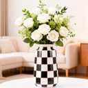 Checkerboard Ceramic Vase - Porcelain Black and White Checkered Decorative Vases for Home Decor,Elegant Flower&Pampas Grass for Centerpieces,Thanksgiving/Halloween for Living Room Kitchen