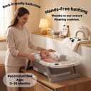 6-in-1 Collapsible Baby Bathtub Set with Thermometer, Foldable Infant Tub for Newborn to Toddler, Portable Bath Set with Cushion, Rinse Cup, Cap, Towel & Mitt, All-in-One Baby Bath Essentials