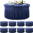 8 Pack Navy Blue Spandex Round Tablecloths for 72inch Table, Wrinkle Free 132in Stretchy Fitted 6ft Tablecloths, Round Table Clothes Covers with Skirt for Wedding Birthday Parties Banquet