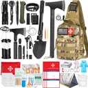 Survival Kit, 262Pcs Survival Gear and Supplies with First Aid Kit Pouch and Crossbody Bag, Emergency Kit with Tent, Camping Axe Hammer, Survival Shovel w/Pick, Bug Out Bag Gifts for Men Women