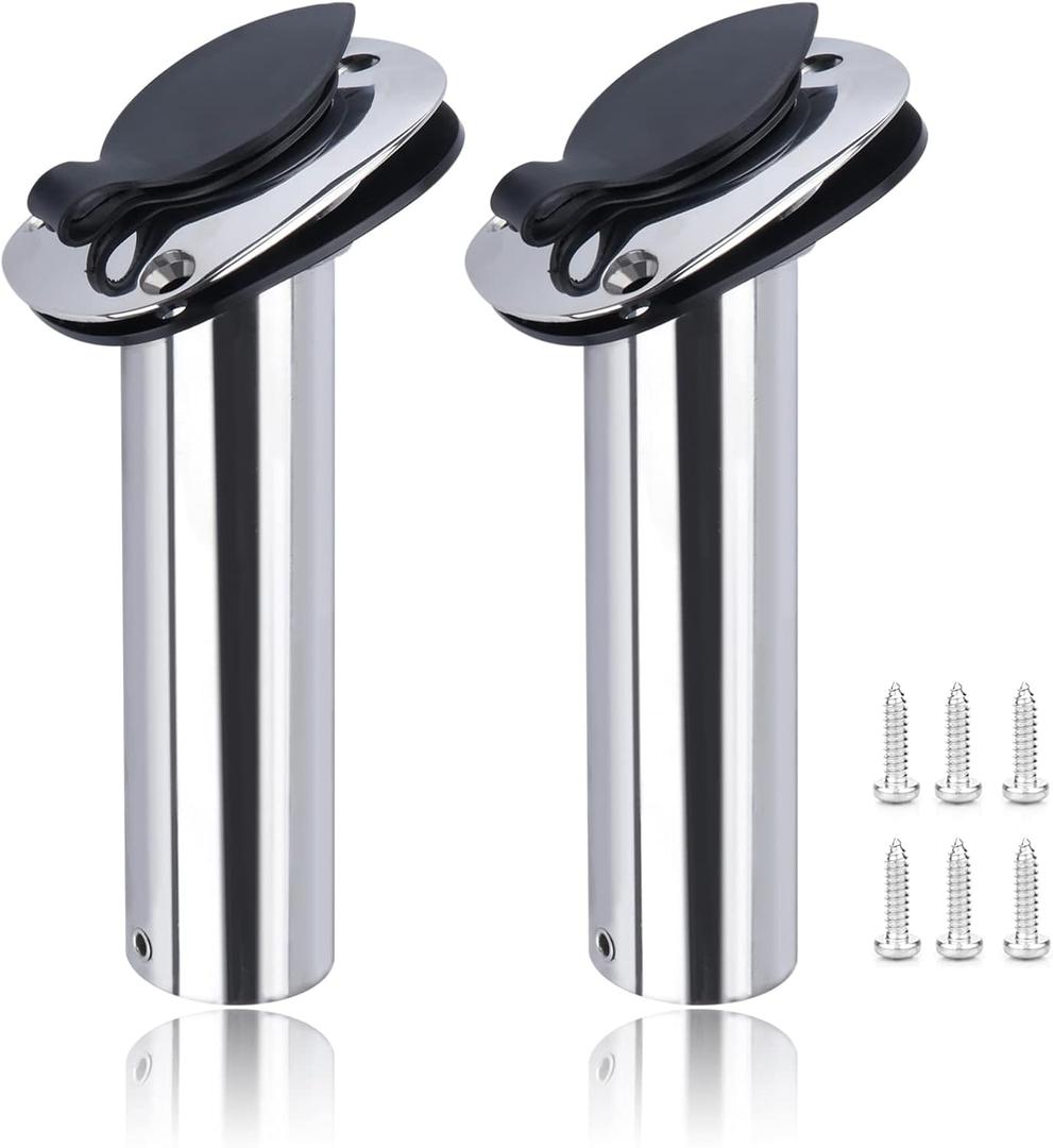Hoffen 2Pcs Boat Stainless Steel Fishing Rod Holder Flush Mount 15/30/90 Degree with PVC Cap,Inner Tube and Gasket