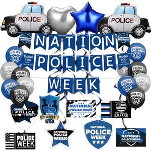 Ceenna 54 Pcs National Police Week Decorations Include Banner Balloons Sets for Policemen Policewomen Appreciation Week Festival Party Supplies (Silver Black Dark Blue)