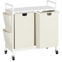 WOWLIVE Double Laundry Hamper with Lid,Rolling Laundry Basket Organizer with Wheels, IronMade Laundry Sorter with Top Shelf and 2 Removable Bags,Large Clothes Storage for Room,White