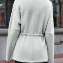 Fisoew Women's Turtleneck Sweatshirts Fleece Drawstring Waist Casual Long Sleeve Pullover Sweater Side Slit Tunic Tops (Grey)