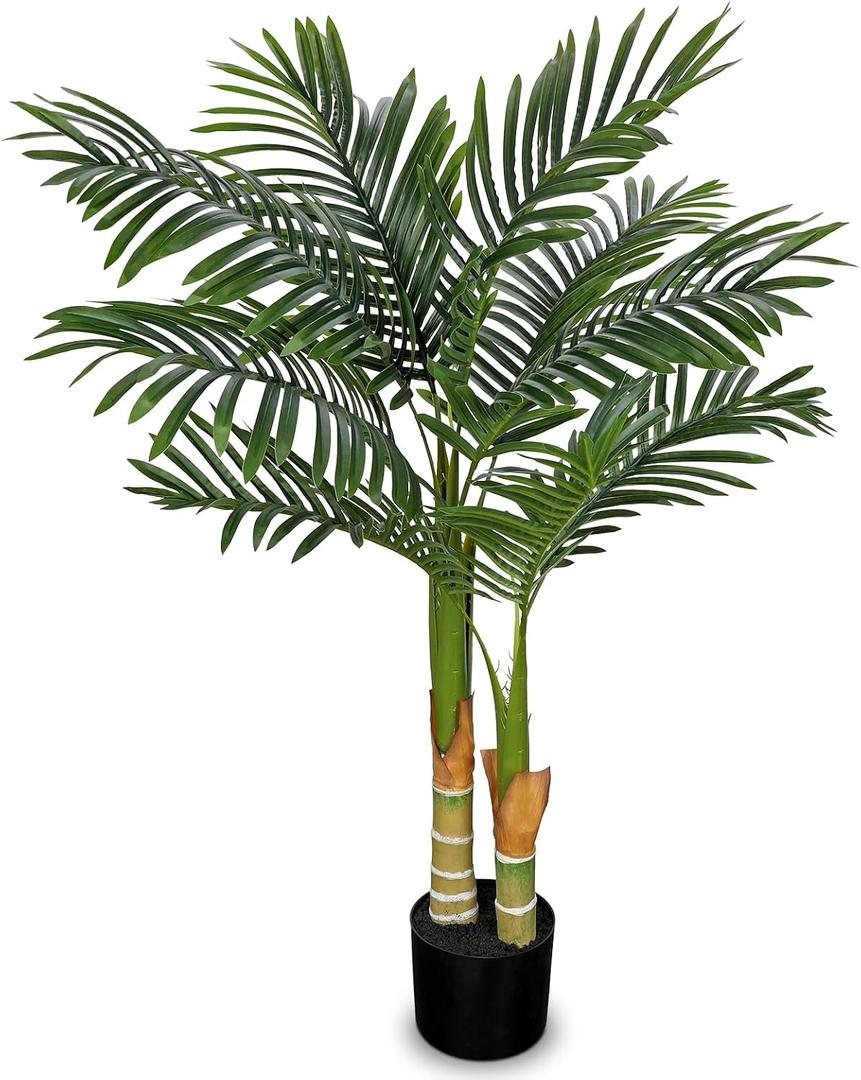 Artificial Palm Tree Indoor Dcor Lifelike Faux Palm Plant in Pot, Adjustable Leaves, Realistic Tropical Floor Plant for Living Room, Office & Home 3FT