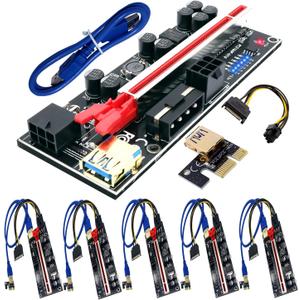 6 Pack PCI-E Riser 010S GPU Riser Adapter Card PCI-Express 1X to 16X Riser Card with 8 Solid Capacitors for Bitcoin Ethereum Mining