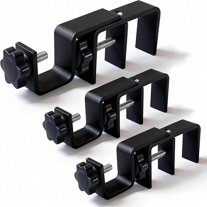 Over Blinds Curtain Rod Brackets for Outside Mounted, No-Drill Blinds Curtain Rod Holders for 1.3-2" Rectangular Headrails, Tool-Free & No Wall Damage, Apartment & Renter Friendly (Set of 3, Black)