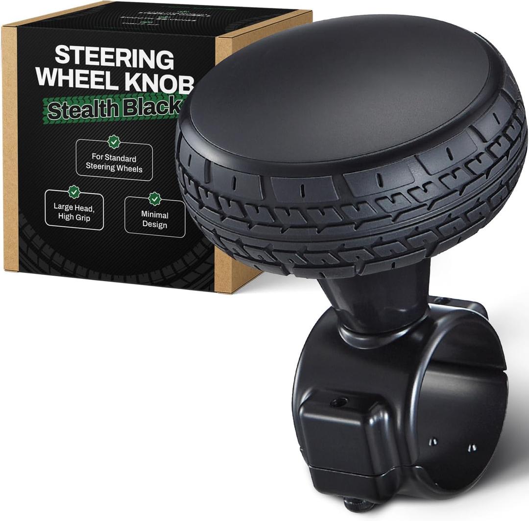 Steering Wheel Knob Stealth Black Edition, Premium No-Logo Spinner for Standard Wheels (1.1"1.5"), Smooth Bearings, Discreet & Comfortable Driving Aid, Ideal for Cars, Boats, Golf Carts & UTVs