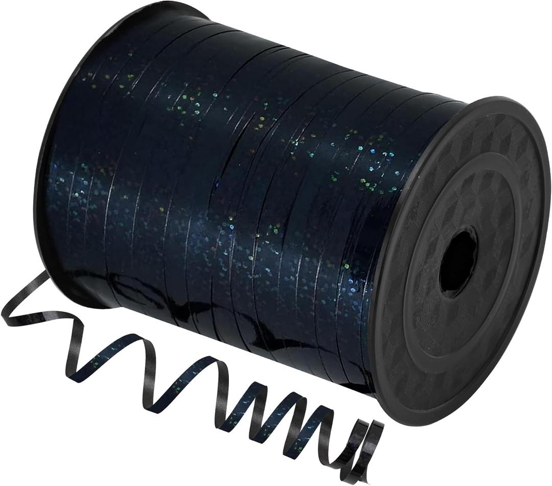 2 x 500 Yard Black Curling Ribbon, 1/5 Inch Shiny Christmas Curly Ribbon for Gift Wrapping, Balloon String, Wedding Birthday Party Decor, Florist Flower Crafting (1 Roll)