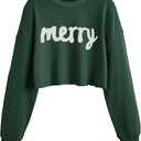 Womens Casual Merry Sweatshirts Merry and Bright Christmas Sweatshirt Long Sleeve Crop Graphic Tees (Small, Green)