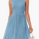 ZESICA Women's Summer Sleeveless Mini Dress 2025 Crewneck Knit A Line Pleated Swing Casual Basic Short Dress M