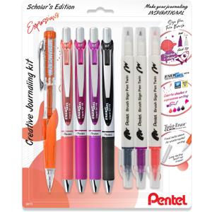 Pentel Expressions Journaling Kit, Includes; EnerGel RTX Gel Pens (0.7mm), Assorted Ink Colors; Twist-Erase Click Mechanical Pencil (0.7mm); Sign Pen Twin, Assorted Colors (BL77XRBJBP8M)