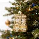 WDS WONDROUS Christmas Ornament Decorations for Home  Gold Snow Boots Shaped Glass, Xmas Hanging Ornament Whimsical for Holiday Decor Gift Christmas Party Decoration (Set of 1, Gold and White)