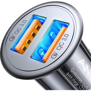 AINOPE USB Car Charger Adapter 45W, Cigarette Lighter USB Charger, Fast Car Charger for Android, [All Metal] QC 3.0 USB Adapter for iPhone 17 Pro Max 16e 16 15 14 13 12 11 Pro Samsung S26 S25 S24 S23 (Black)