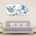 Flower Canvas Wall Art Blue Floral Canvas Painting Pictures for Gallery Wall Decor Butterfly Flies in Indigo Flowers Canvas Prints Artwork for Living Room Bedroom Home Wall Decorations 40" X 20"