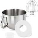 6 QT Stainless Steel Mixer Bowl & K256 Whisk for KitchenAid 5.5-6 Quart Bowl Lift Stand Mixer Replacement, 6 Wire Whip and Mixing Bowl with Cover for KitchenAid Mixers Attachments
