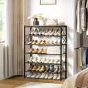 6-Tier Metal Shoe Rack Organizer Shoe Storage for Entryway 18-24 Pairs Narrow Shoe Rack for Closet Heavy-Duty Shoe Rack with Wooden Top Shelf for Garage Rustic Brown