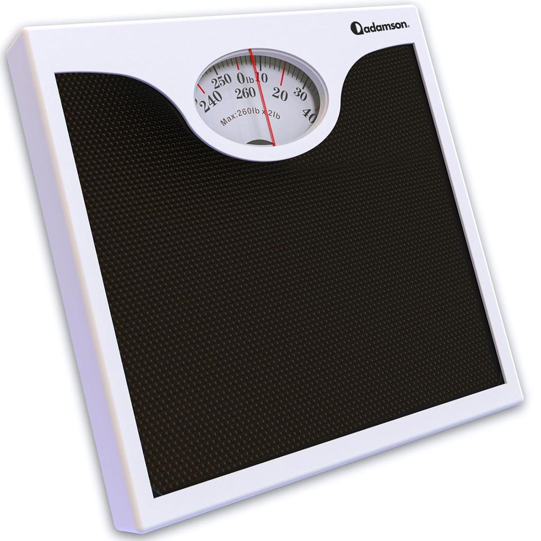 Adamson A22 Bathroom Scale for Body Weight - Up to 260 LB - Anti-Skid Rubber Surface - Analog Bathroom Weight Scales (Black)