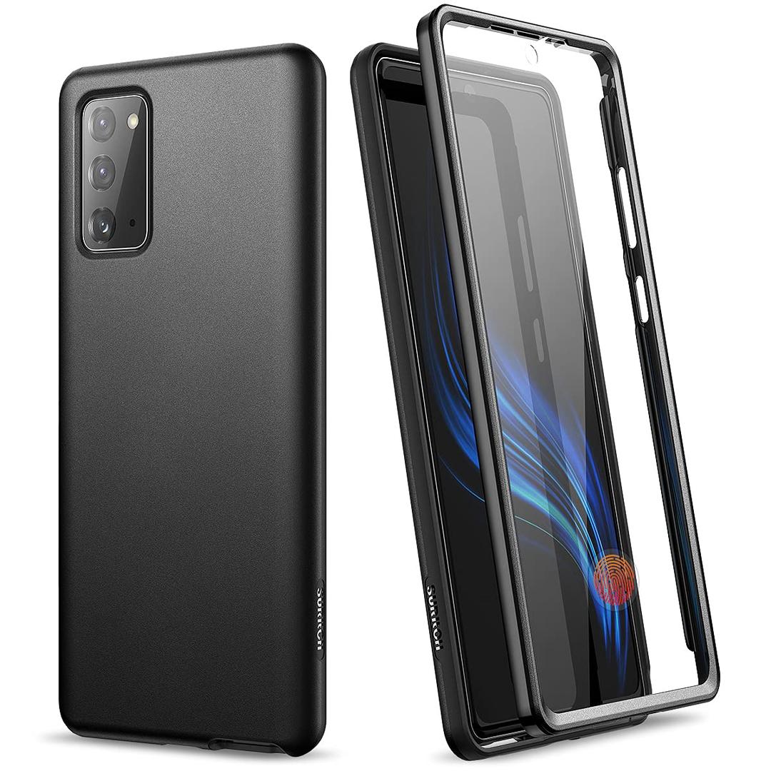 SURITCH Phone Case for Samsung Galaxy Note 20 Case, Front Cover with Built-in Screen Protector Full-Body Protection Shockproof TPU Bumper Protective Case for Girl Women Cute, Matte Black