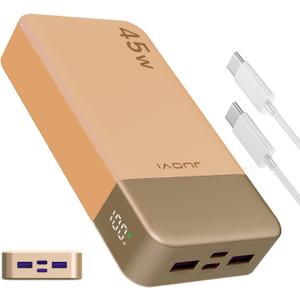 JUOVI Power Bank Fast Charging, 20000mAh 45W Portable Charger, Samsung Super Fast Charging Portable Phone Charger, USB C Power Bank for MacBook, iPhone 15 14 13 Pro Samsung S24 S23 (Orange)