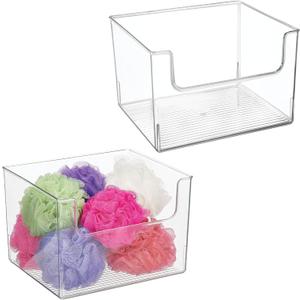 mDesign Modern Plastic Open Front Dip Storage Organizer Bin Basket for Bathroom Organization - Vanity Shelf, Cubby, Cabinet, and Closet Organizing Decor - Ligne Collection - 2 Pack - Clear