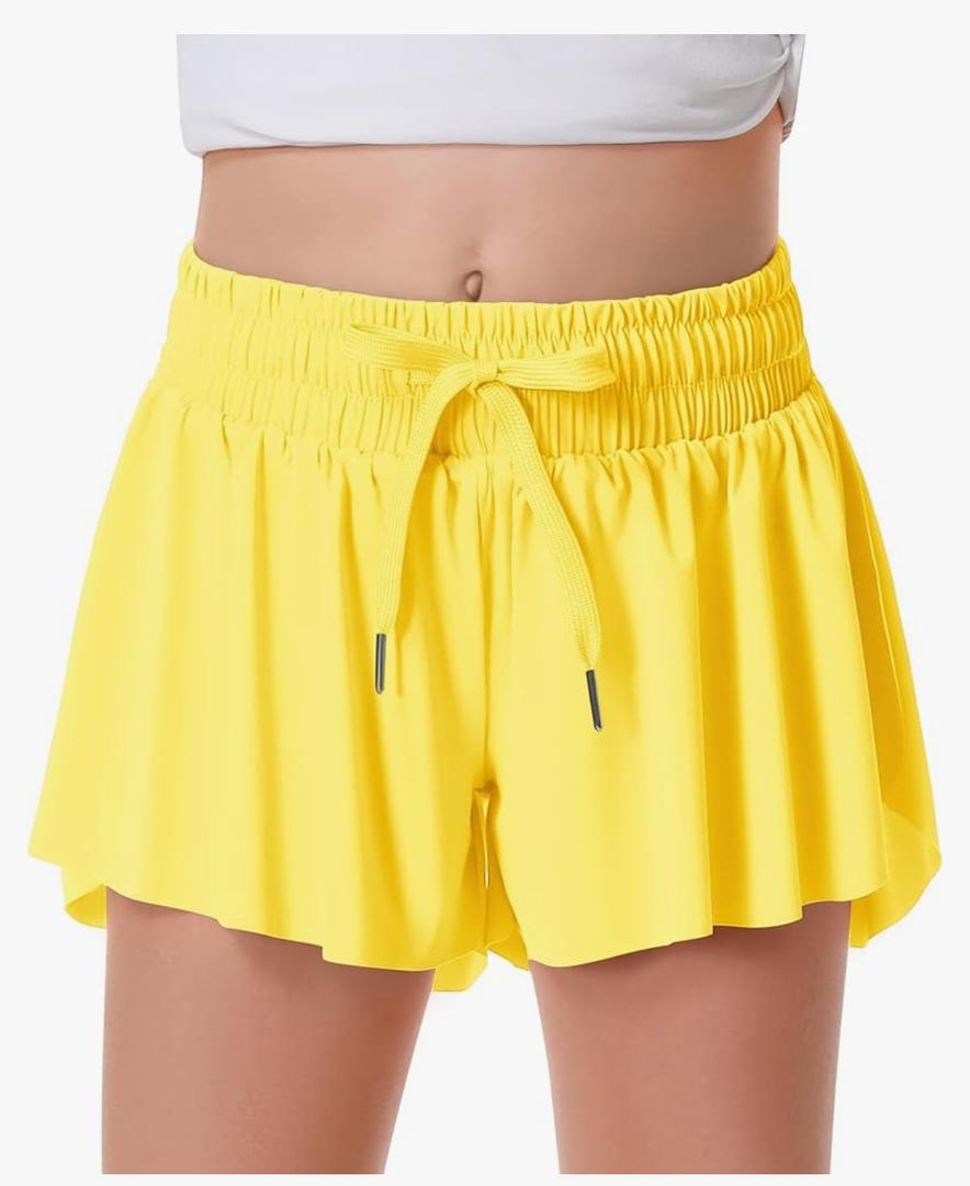 Girls Flowy Shorts Butterfly Shorts for Kids with Pocket 2-in-1 Athletic Shorts Running Shorts for Girls S