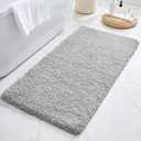 ILANGO Grey Bathroom Rugs 60" 24" Non Slip & Super Absorbent Extra Thick Soft, Washable Bath Carpet Runner for Floor, Microfiber Plush Shaggy Bath Mats with Rubber for Bedroom Bathtub Shower Room