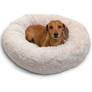 Best Friends by Sheri Original Calming Donut Dog and Cat Bed, Lux Faux Fur, Oyster, (23in x 23in) - Anxiety Relief for Pets Up to 25 lbs (Small)