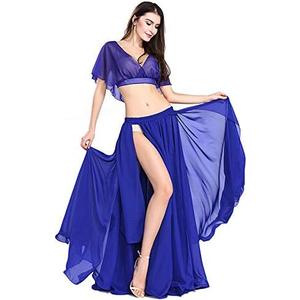 ROYAL SMEELA Belly Dance Costume Set for Women Chiffon Dancing Skirt and Tops Sexy Large Swing Dancing Skirts Dress One Size