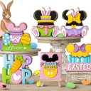 16 Pcs Happy Easter Tiered Tray Decor Set, Cute Bunny Easter Eggs Wood Tray Decorations, Hip Hop Rabbit Carrot Decorative Wooden Signs, Spring Farmhouse Rustic Shelf Table Home Decor