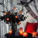 12 Pcs Halloween Decorations Artificial Flowers with Pumpkins, Maple Leaf Floral Stems Black Eucalyptus Halloween Centerpiece for Tables Vase Fillers Gothic Party Ornaments and Picks