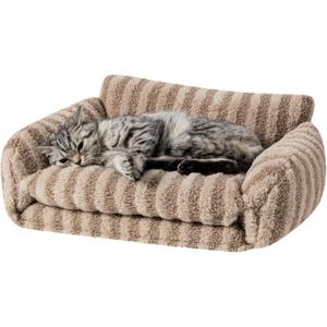 Hollypet Cat Bed Fluffy Plush Mutifuctional Double-Layer Soft Pet Couch Orthopedic Sofa Nest Beds for Small Cats and Dogs, Khaki (21x15x8 inch)