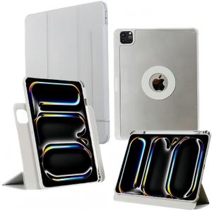 for iPad Pro 13 Inch Case M4(2024), iPad Pro 13 Case with Pencil Holder, Removable Magnetic Cover,PU Leather Smart Clear Back Cover [Supports Apple Pencil Charging] for iPad Pro 13 (Grey)