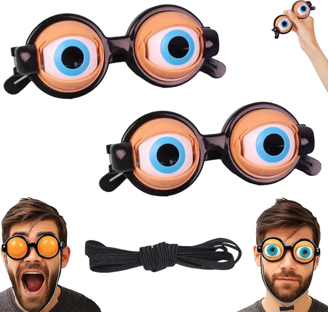 2PCS Funny Glasses for Adults Crazy Eye Glass Googly, Novelty Shaking Eye Glasses, Eyes Glasses Adult Size Silly Sunglass With Blinking Eyeball for Party and Performances