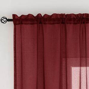 Burgundy Sheer Curtains 54 inch Length Living Room Short Voile Curtains/Drapes Light Filtering Solid Sheers Cafe Curtains Voile Bathroom Basic Small Window Curtain 2 Panels Set, Rod Pocket, 52" Wx54 L