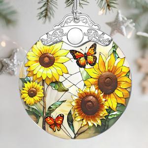 2 x Stained Glass Ornament, Christmas Ornament, Hanging Ornaments for Home Decor & Christmas Tree Ornaments  Exquisite Holiday Decor, Xmas Gifts & Holiday Present - Sunflower & Butterfly