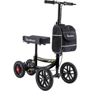 Knee Scooter, 300lbs Capacity, 13" Big PU Seat, Disc Brake Knee Walker, All Terrain Foldable Knee Scooter Walker with Bag for Foot Injuries Compact Crutches Alternative (Black)
