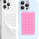 2 x 2 Pack Silicone Suction Cup Phone Case Mount Double-Sided, Hands-Free Strong Grip Holder for iPhone and Android, Sticky Phone Stand for Selfies and Videos, Tender Pink+Transparent