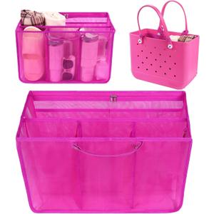 OUTXE Beach Bag Organizer Compatible with X Large Bogg Bag Accessories Inserts, Lightweight Mesh Insert Divider Pouch for Original XL Bogg Bags, Beach Tote Bags Insert for Organizing (#2-Haute Pink)