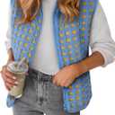Womens Sherpa Vest Sleeveless Plaid Zip Up High Neck Warm Fleece Gilet Outerwear Crop Jackets with Pockets (S)
