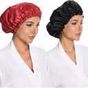 Silk Bonnet for Sleeping 2-Pack, Double Sided Adjustable Satin Cap for Curly Hair Women Men Unisex