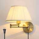 Indoor Wall Sconce Plug in Swing Arm Wall Lamp Bronze Wall Light Fixtures with Beige Fabric Shade Bedside Lights for Bedroom Hallway Study Room Living Room Reading Light (1PCS)
