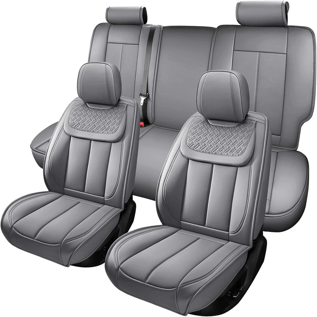 Seat Covers for Truck Chevy Chevrolet Silverado GMC Sierra Pickup 2007-2026 1500 2500HD 3500HD Trail Boss Z71 Crew Double Extended Cab Waterproof Leather Protectors Grey Full Set