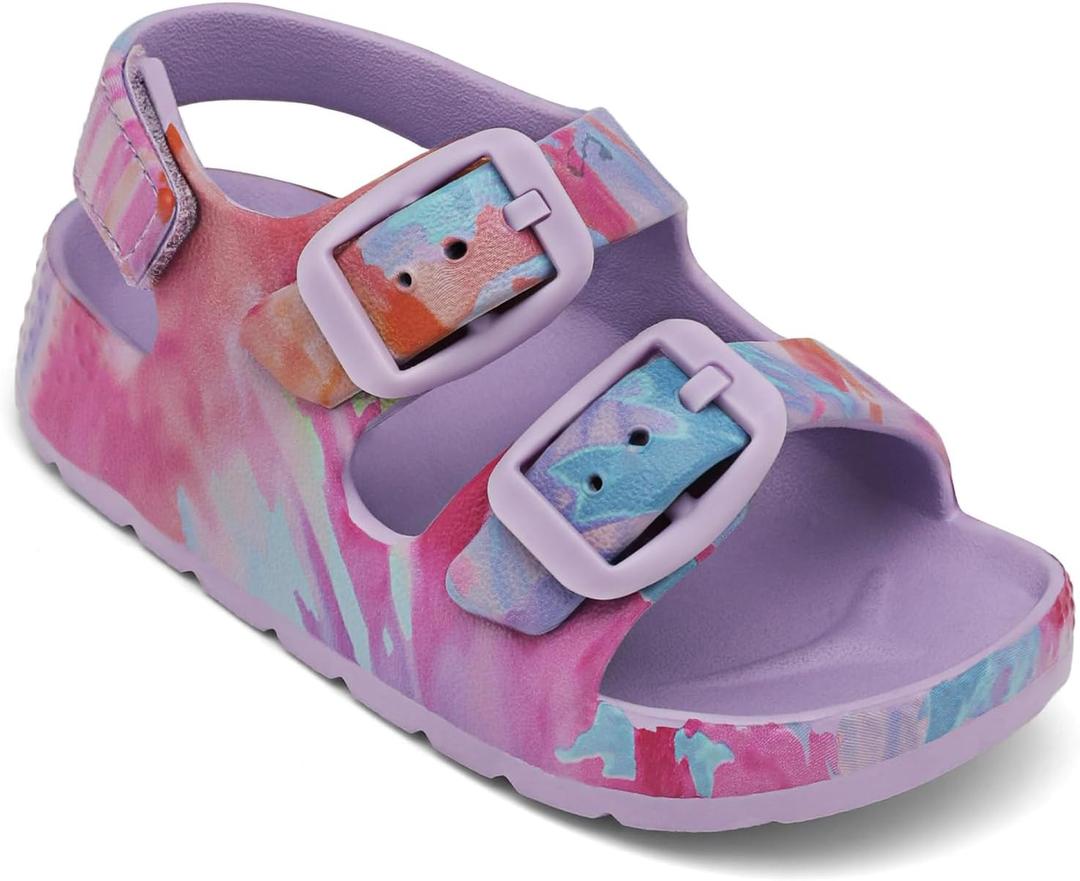 ChayChax Toddler Boys Girls Double Buckle Sandals Children's Adjustable Back Strap Water Sandal, Size: 5 Toddler (Purple Tie Dye)