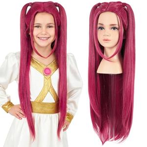 morvally 27.6 Inches Long Red Wig with 2 Ponytails - Anime Cosplay Wigs for Halloween Costume Party (Red, Small Head)