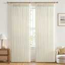 Cream Linen Semi Sheer Curtains 84 Inches Long for Sliding Glass Doors, Memory Shape Pinch Pleated Farmhouse Light Filtering 7FT Length Window Curtain Privacy Drapes with Back Tab (50"Wx84"Lx2 Panels)