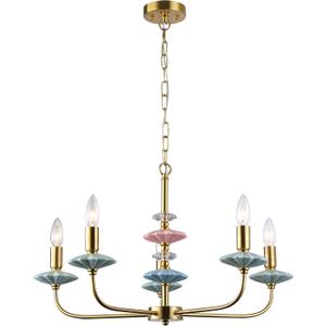 Gold Chandeliers for Dining Room Light Fixture Over Table,5-Light Art Deco Chandelier, Modern Retro Candle Chandelier with Ceramic,Farmhouse Chandelier for Girls BedroomLiving Room, Foyer
