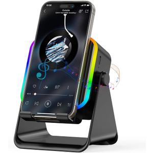 Wireless Induction Portable Bluetooth Speaker - 5 in1 Bluetooth Speaker Phone Stand with Colorful Ambient Light 360 Rotation Compatible with Most Phones - Unique Birthday Gift for Men Women Adults (Black)
