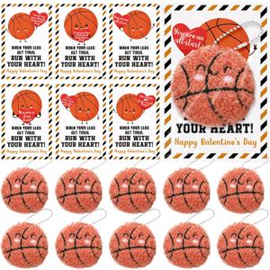 Jenaai 30 Sets Valentine Basketball Team Gift Bulk Orange Basketball Keychain with Inspirational Cards Valentine Party Favor for Team Player Group Athletes