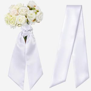 VitalCozy Bow Wedding Bouquet Sash Satin Blank Plain White Prom Bouquet Sash Wreath Sashes for Front Door Hoco Embroidery Monogram Farmhouse Indoor Outdoor Yard Doorway Porch Party Decor, 9.84 x 36 In